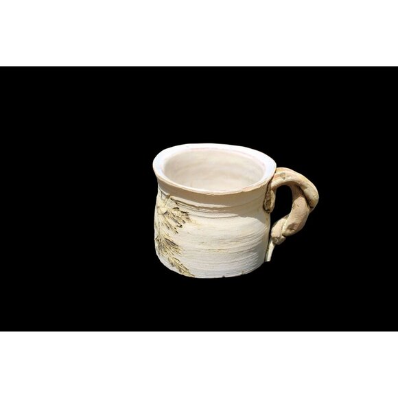 Handmade Ceramic Mug With Unique Handle & Leaf Design - Picture 3 of 8
